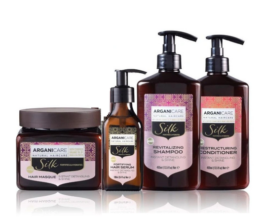 Set Capilar Arganicare Silk Protein – Hidratación, suavidad y brillo sedoso 4 piezas
