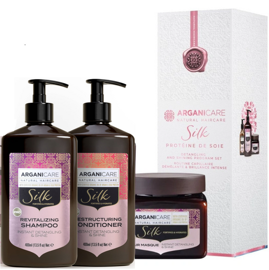 Set de Proteína de seda Arganicare Champú + Acondicionador + Mascarilla