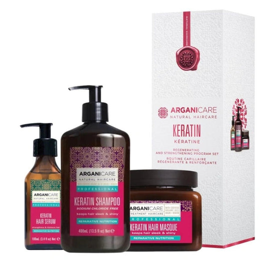 Set trio Arganicare Champú Keratina + Mascarilla + Sérum