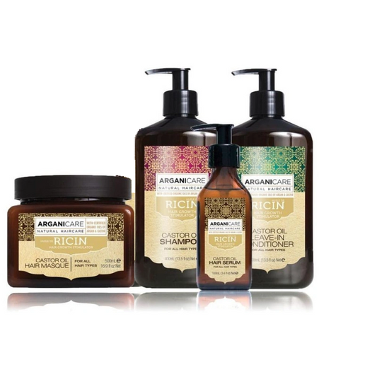 Set Capilar Arganicare Ricino & Argán – Hidratación, fuerza y crecimiento 4 piezas